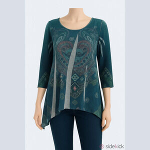 New Directions casual tight knit cardigan paisley M scooped neck multicolor